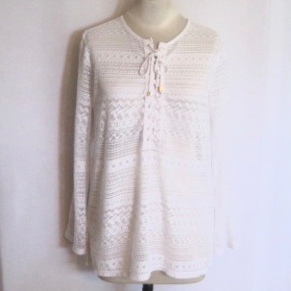 Michael Michael Kors Crochet Lace-Up Top - Picture 1 of 8